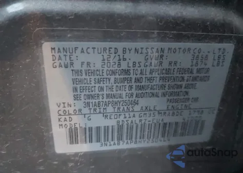 2017 Nissan Sentra Sr из США, поврежденный, VIN 3N1AB7AP8HY250464